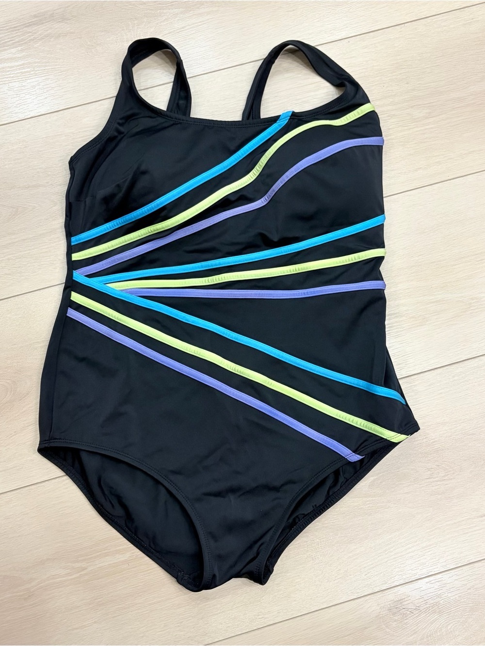Inches Away One Piece Swimsuit Black Color Stripes Slimming Effect Plus Size 20w